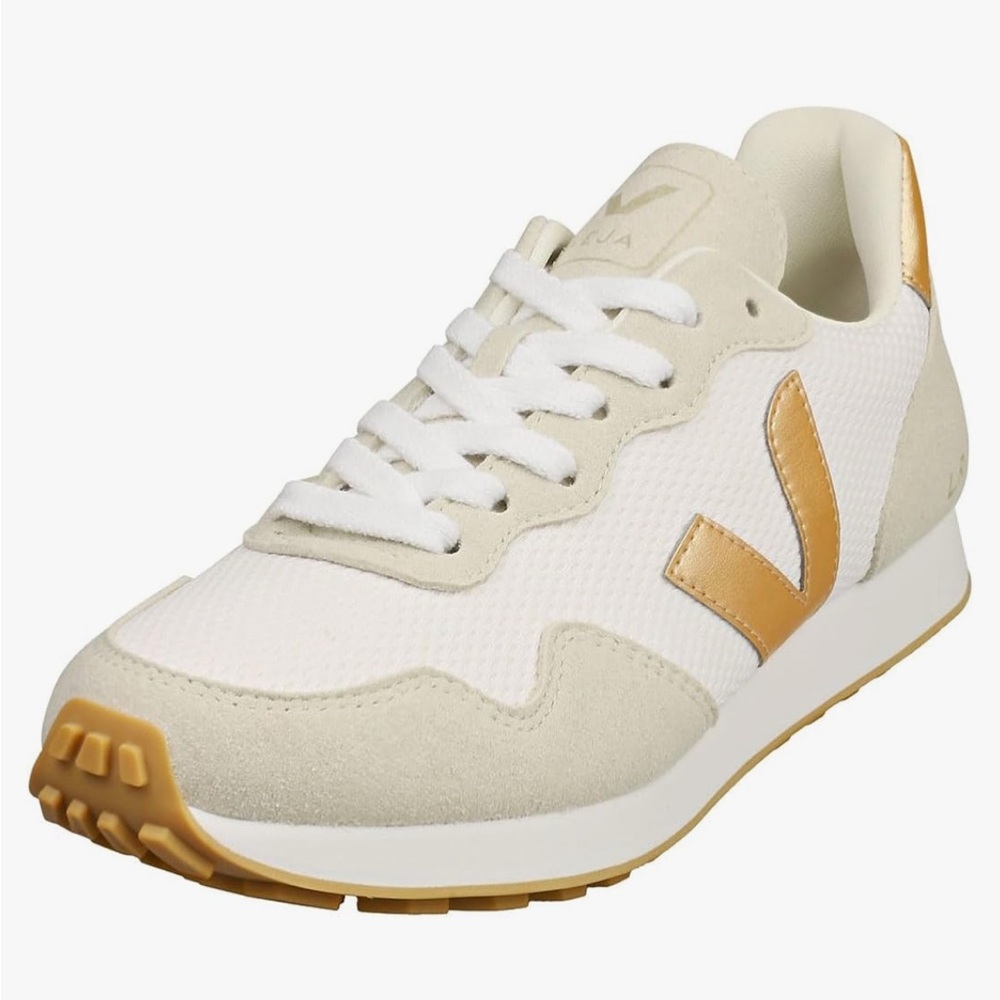 Veja White and Gold Casual Sneakers